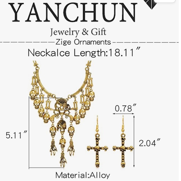 Gold Skull Necklace  Earrings - Picture 7 of 7